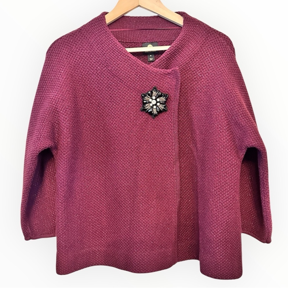 EUC JM Collection Magenta Sweater with Decorative Brooch